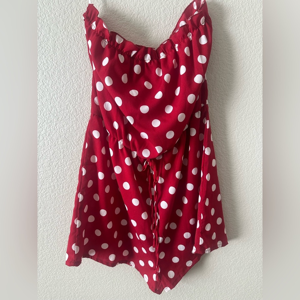 SHEIN Size L Strapess Vibrant Red Polka Dot Jumpsuit shorts Romper